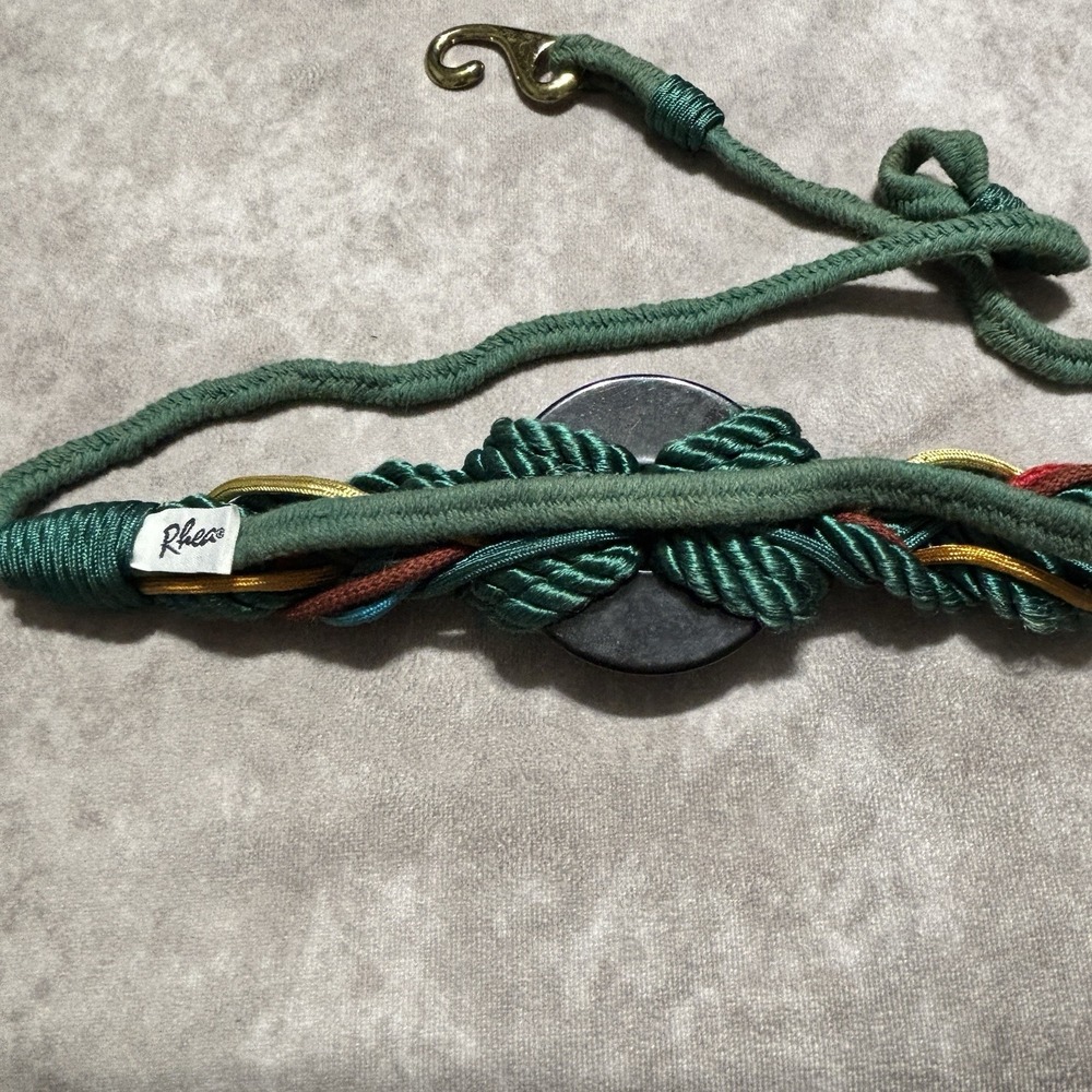 Rhea Belt 80s Braided Cord Rope Stretch Knot Waist With Center Embellishment - Picture 3 of 6
